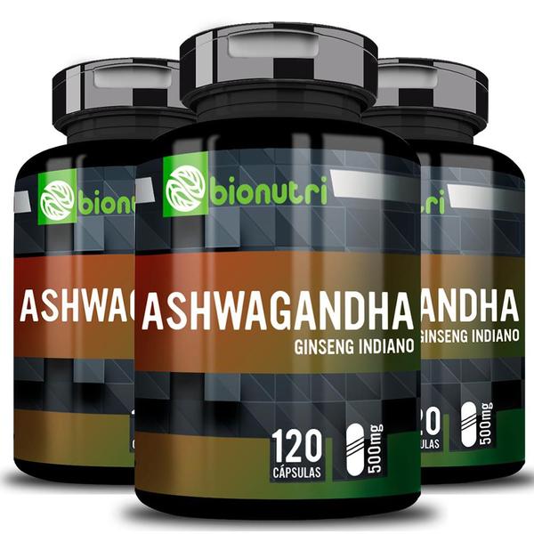 Imagem de Kit 3x Ashwaganda Ginseng Índiano Natural 120 Cápsulas Bionutri