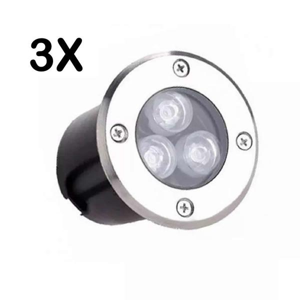 Imagem de Kit 3x Balizador Spot Led Embutir Chão Jardim Branco Quente Luz Amarela Escada Passagem Grama Piso Prova Dágua IP66