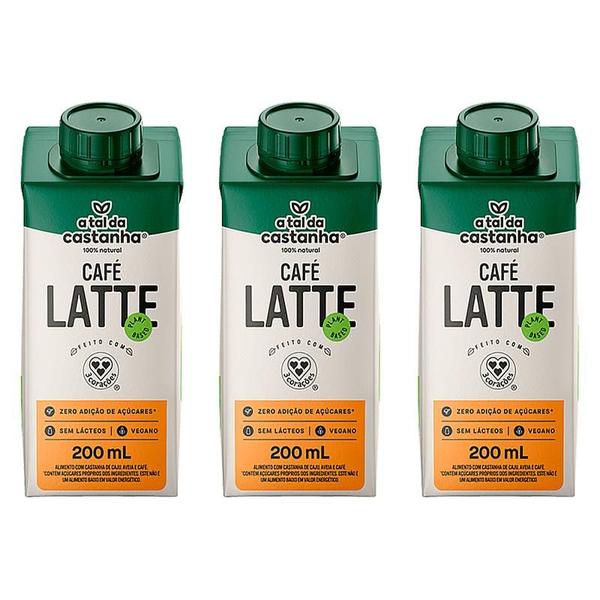 Imagem de Kit 3X: Bebida Vegetal Café Latte A Tal da Castanha e 3 Corações 200ml