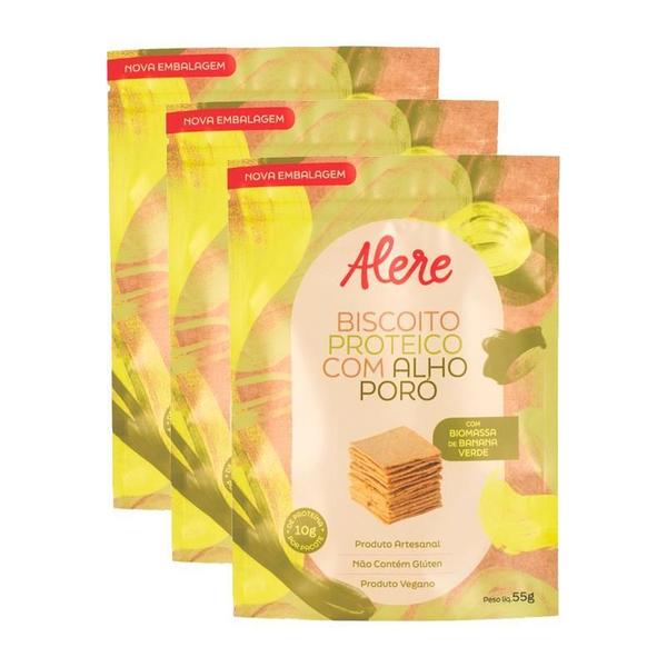 Imagem de Kit 3X: Biscoito Proteico Com Alho Poró Sem Glúten Alere 55G