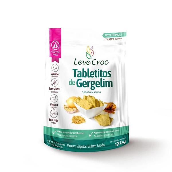 Kit 3X: Biscoito Tabletito Salgado Gergelim Leve Crock 120g Imagem de Kit 3X: Biscoito Tabletito Salgado Gergelim Leve Crock 120g