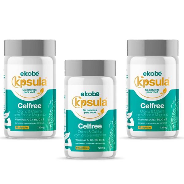 Kit 3x Celfree Cromo e Cafeína (Zinco, Magnésio e Vitaminas) 60 Caps 720mg Ekobé Imagem de Kit 3x Celfree Cromo e Cafeína (Zinco, Magnésio e Vitaminas) 60 Caps 720mg Ekobé