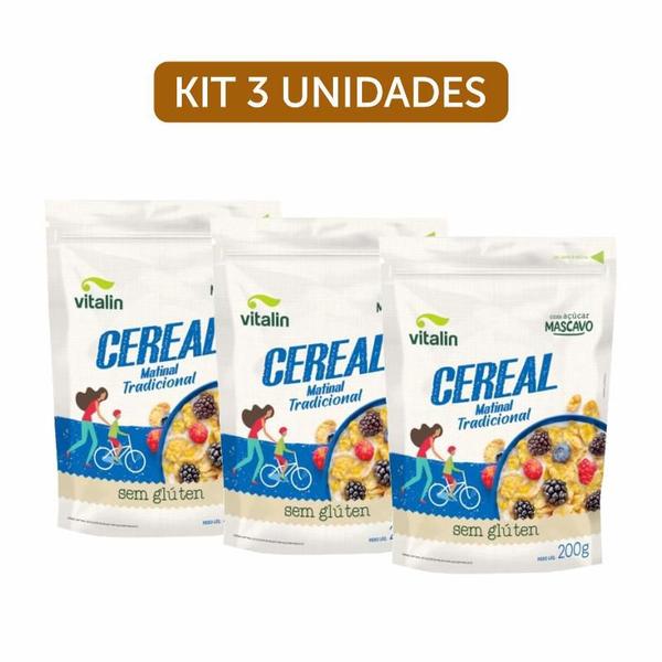 Imagem de Kit 3X: Cereal Matinal Tradicional Sem Glúten Vegano Vitalin 200g