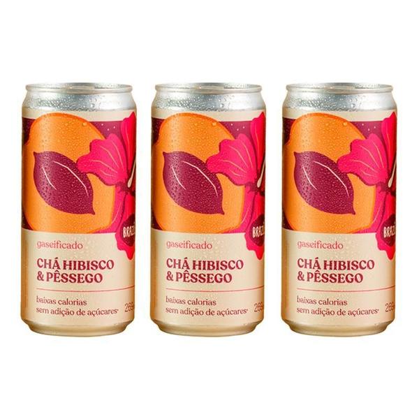 Imagem de Kit 3X: Chá De Hibisco Com Pêssego Gaseificado Brô 269Ml