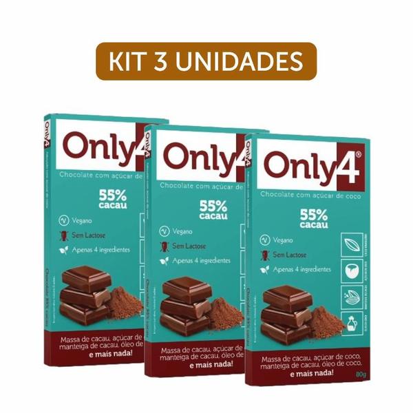 Imagem de Kit 3X: Chocolate 55% Cacau Sem Lactose Vegano Only4 80g