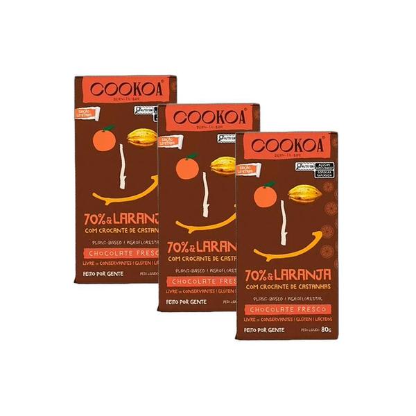 Kit 3X: Chocolate Intenso 70% Cacau Laranja E Crocante - Cookoa Imagem de Kit 3X: Chocolate Intenso 70% Cacau Laranja E Crocante