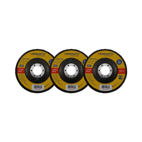 Imagem de Kit 3x Discos Flap Grão 40 115x22,23mm P/ Aços e Metais