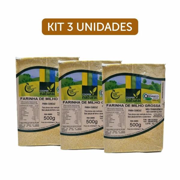 Imagem de Kit 3X: Farinha de Milho Grossa (Para Cuscuz) Orgânica Coopernatural 500g