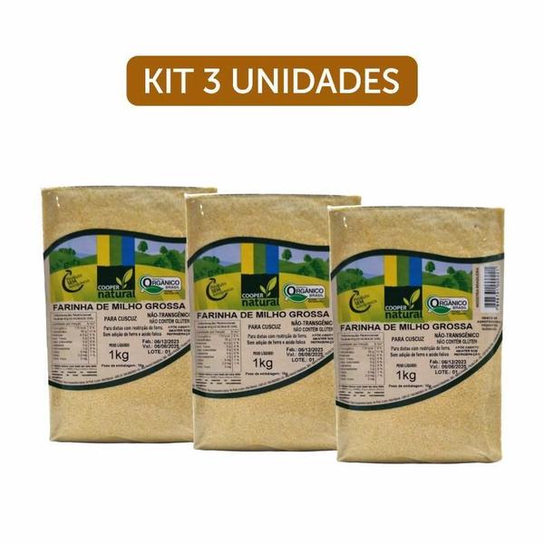 Imagem de Kit 3X: Farinha Milho Grossa Cuscuz Orgânica Coopernatural