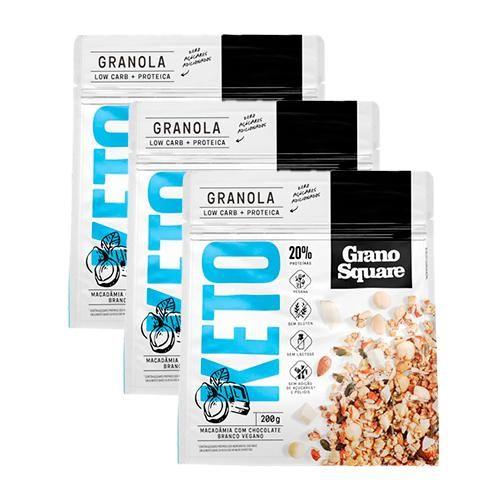 Imagem de Kit 3X: Granola Keto Macadâmia com Chocolate Branco Sem Glúten GranoSquare 200g