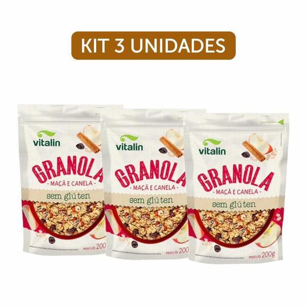 Kit 3X: Granola Maçã E Canela Sem Glúten Vitalin 200G Imagem de Kit 3X: Granola Maçã E Canela Sem Glúten Vitalin 200G