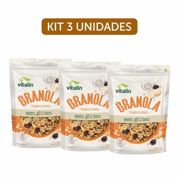 Imagem de Kit 3X: Granola Tradicional Sem Glúten Vitalin 200G