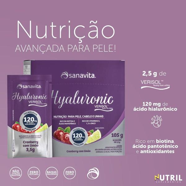 Imagem de Kit 3x Hyaluronic Verisol Sanavita - Ácido Hialurônico 120mg com Colágeno Verisol (90 sachês)