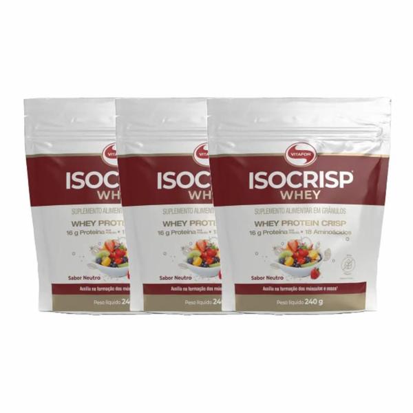 Imagem de Kit 3X: Isocrisp Whey Protein em Crispies Crocantes Sabor Neutro Vitafor 240g