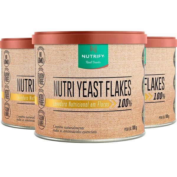 Imagem de Kit 3x Latas Nutri Yeast Flakes Flocos Suplemento Alimentar Natural Levedura Nutricional - 100g Nutrify