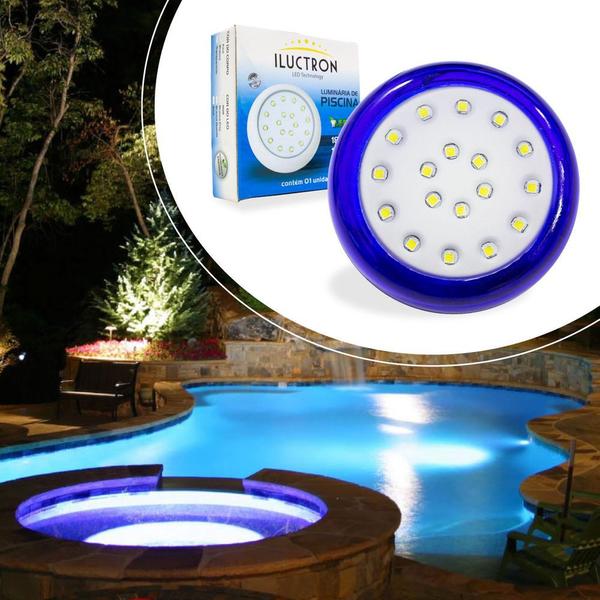 Imagem de kit 3x Luminária Piscina Led Smd Ø80mm 18w Luz 6500k acabamento Azul St1076