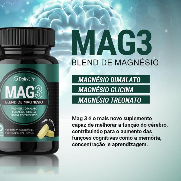 Imagem de kit 3x Mag3 Magnesio Treonato Dima lato Glicina 60 Tabletes Saborizados 1000mg Daily Life