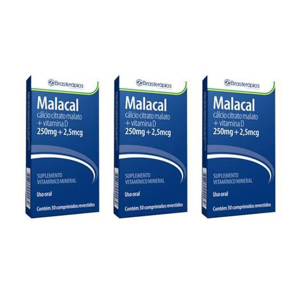 Imagem de kit 3x Malacal 250/2,905 Mg 30 Cp Calcio+Vit D3 Brasterapica