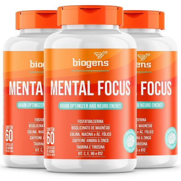 Kit 3x mental focus 60 caps biogens Imagem de Kit 3x mental focus 60 caps biogens