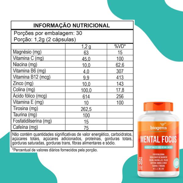 Kit 3x mental focus 60 caps biogens Imagem de Kit 3x mental focus 60 caps biogens