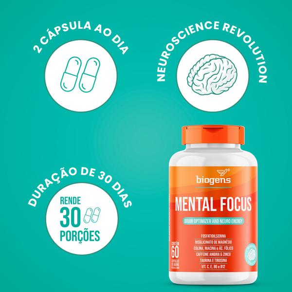 Kit 3x mental focus 60 caps biogens Imagem de Kit 3x mental focus 60 caps biogens