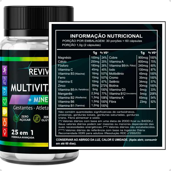 Imagem de Kit 3x Multivitamínico Minerais 25 em 1 60 Caps Alta Performance Bariatricos Gestantes e Esportistas - Revivare 