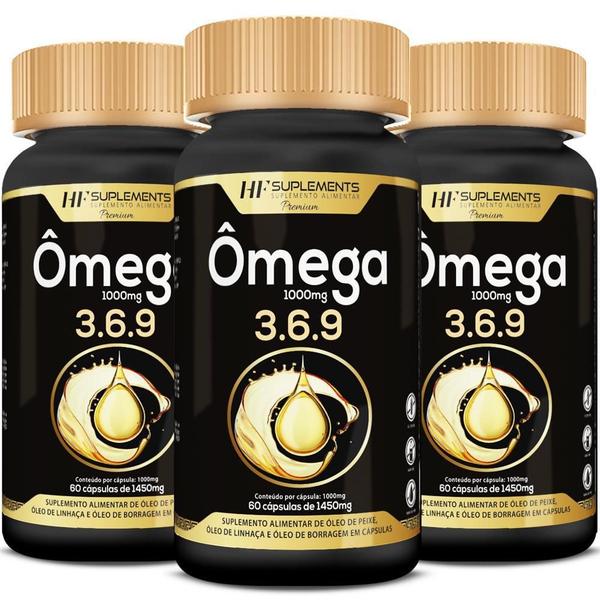 Imagem de Kit 3x Omega 3 6 9 60 Caps Peixe Linhaça Borragem Hf