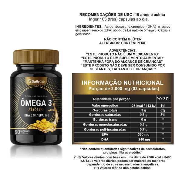 Imagem de Kit 3x Ômega 3 - Alta Concentração de DHA 240 mg e EPA 360 mg por Porção, Livre de Glúten