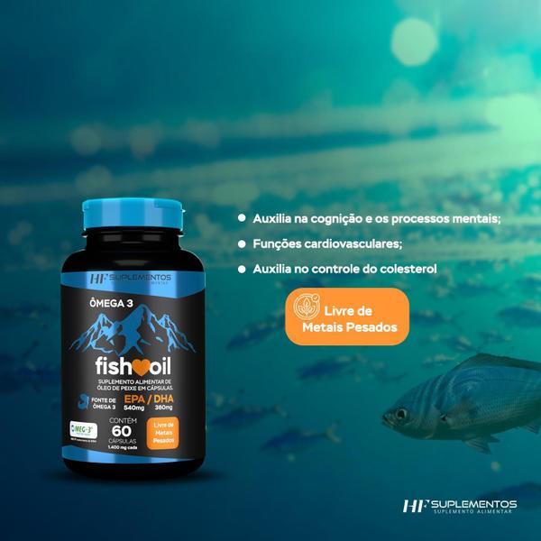Kit 3X Omega 3 Fish Oil Meg 3 60 Cps Hf Suplementos Imagem de Kit 3X Omega 3 Fish Oil Meg 3 60 Cps Hf Suplementos