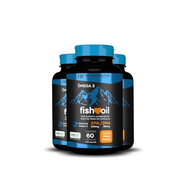 Kit 3X Omega 3 Fish Oil Meg 3 60 Cps Hf Suplementos Imagem de Kit 3X Omega 3 Fish Oil Meg 3 60 Cps Hf Suplementos