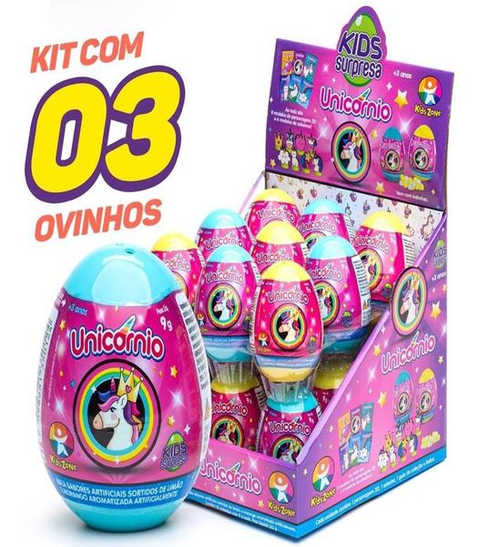 Imagem de Kit 3x - Ovinhos Com Unicórnio 2d Surpresa Com Balinhas