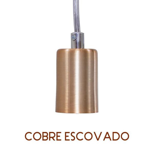 Imagem de Kit 3x Pendente Tubo Cilindro Alumínio Cobre Escovado + Filamento Carbono T30 110V St458