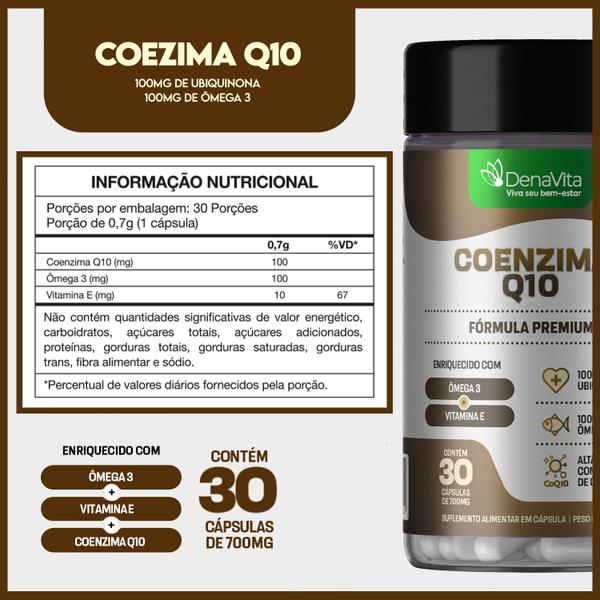 Imagem de Kit 3x Pote Coenzima Q10 + Ômega 3 + Vitamina E, Coq10, Tcm - Vegano - Denavita