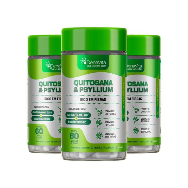 Imagem de Kit 3x Pote Quitosana + Psyllium + Triptofano + Ácido Pantotênico - Denavita