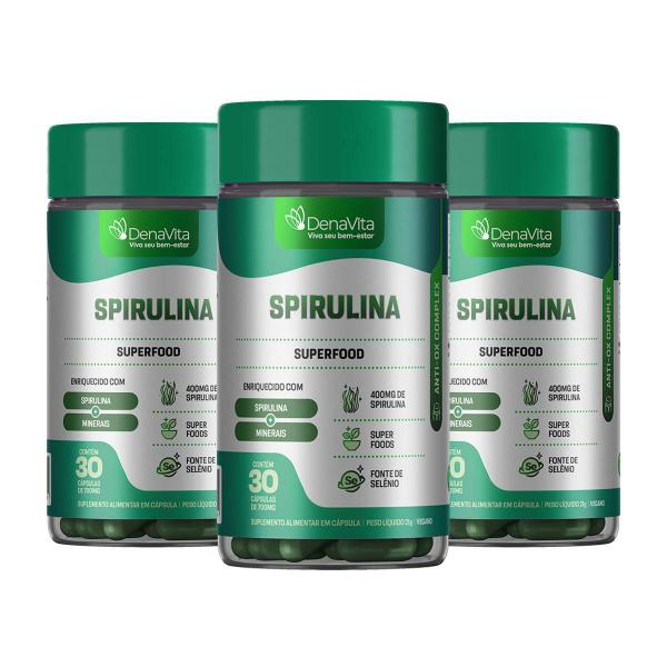 Imagem de Kit 3x Pote Spirulina Pura Orgânica - Rico em Proteínas + Vitaminas - Vegana - Denavita