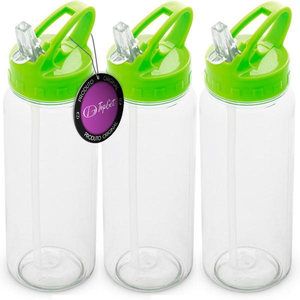 Imagem de Kit 3x Squeeze com Canudo Retrátil 610 ml Fun TopGet Verde