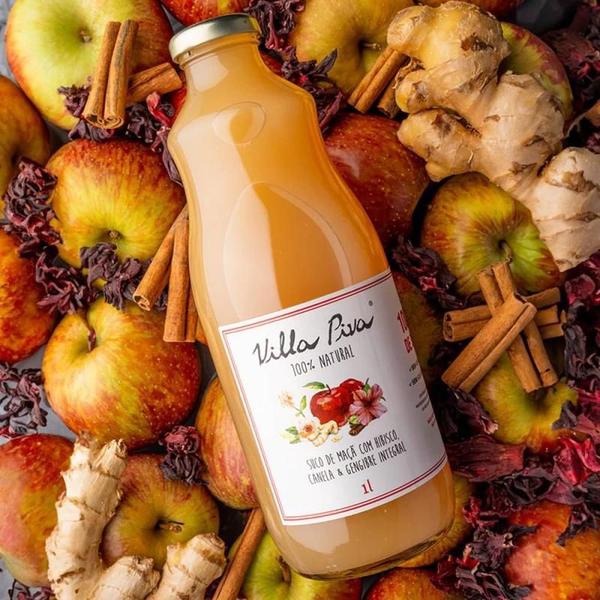 Kit 3X: Suco de Maçã com Hibisco, Canela e Gengibre Sem Açúcar Villa Piva 1L Imagem de Kit 3X: Suco de Maçã com Hibisco, Canela e Gengibre Sem Açúcar Villa Piva 1L