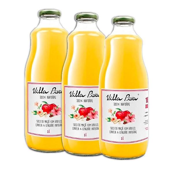 Kit 3X: Suco de Maçã com Hibisco, Canela e Gengibre Sem Açúcar Villa Piva 1L Imagem de Kit 3X: Suco de Maçã com Hibisco, Canela e Gengibre Sem Açúcar Villa Piva 1L