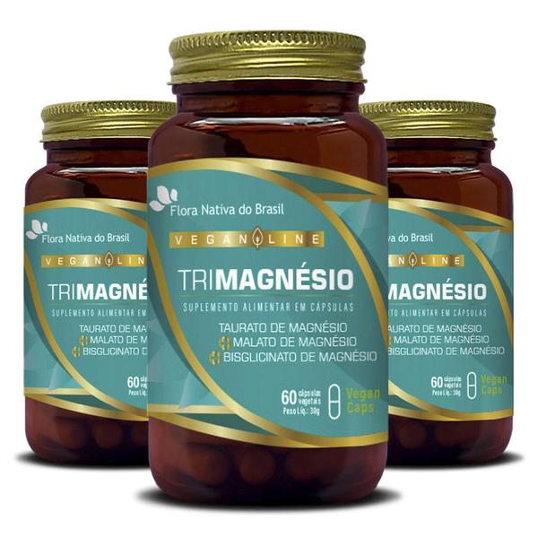 Imagem de Kit 3x Vegan Trimagnesio (Taurato, Malato e Bisglicinato) 60 Vegan Caps - Flora Nativa