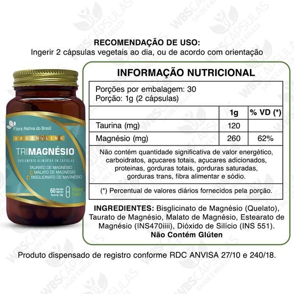 Imagem de Kit 3x Vegan Trimagnesio (Taurato, Malato e Bisglicinato) 60 Vegan Caps - Flora Nativa