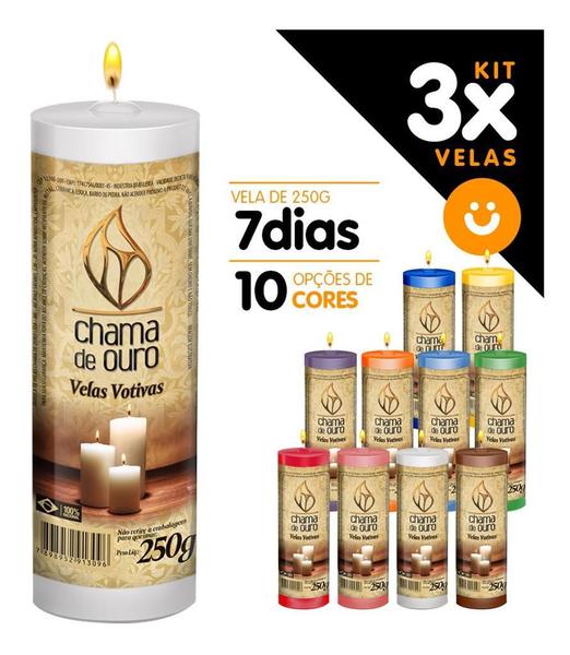 Imagem de Kit 3x Vela De 7 Dias Atacado  250g Colorida - Várias Cores