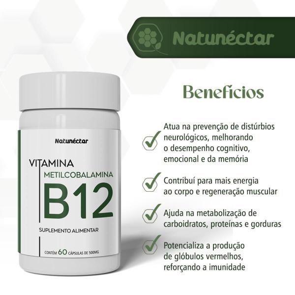 Imagem de Kit 3x Vitamina B12 Metilcobalamina 180 Cápsulas Natunéctar Comprimidos 9,9mcg Suplementos 