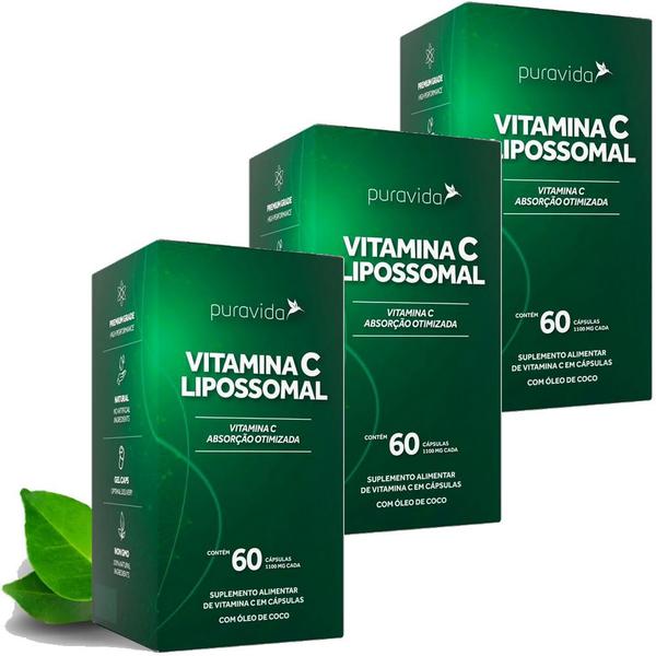 Imagem de Kit 3x Vitamina C Lipossomal 1000mg + Óleo De Coco (60 caps) - Pura Vida