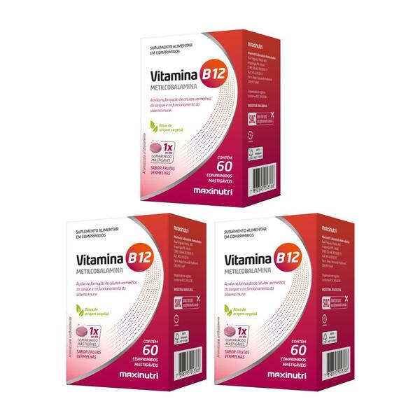 Imagem de Kit 3x Vitaminas B12 Metilcobalamina 60 Caps - maxinutri