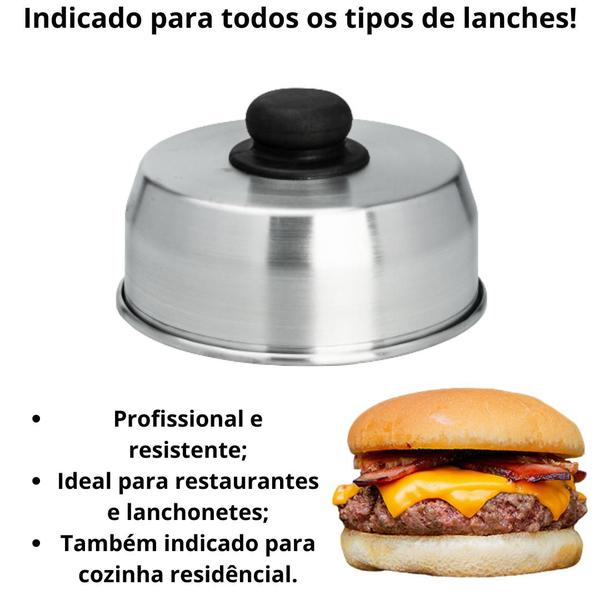 Imagem de Kit 4 Abafador de Hamburguer Alumínio Polido 14,5 cm para Abafar e Preparar Hambúrguer na Chapa Profissional