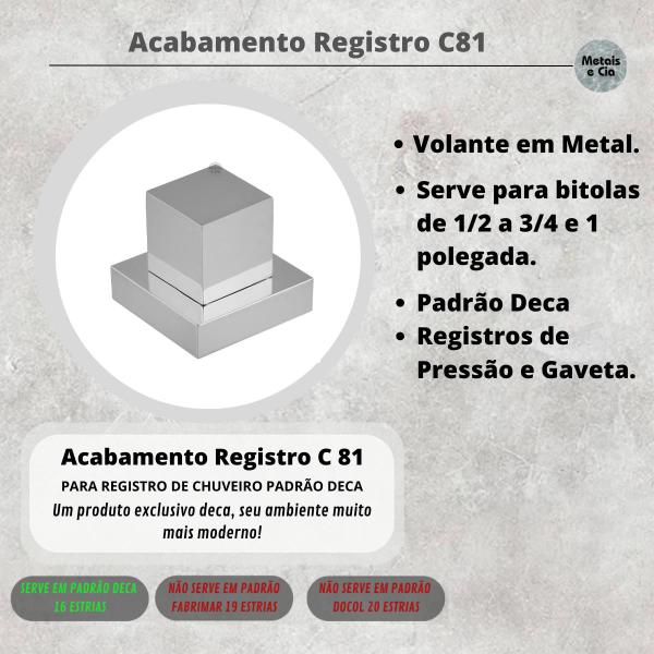 Kit 4 Acabamento Registro Quadrado Luxo 3/4 Deca C81 - Metais e Cia Imagem de Kit 4 Acabamento Registro Quadrado Luxo 3/4 Deca C81