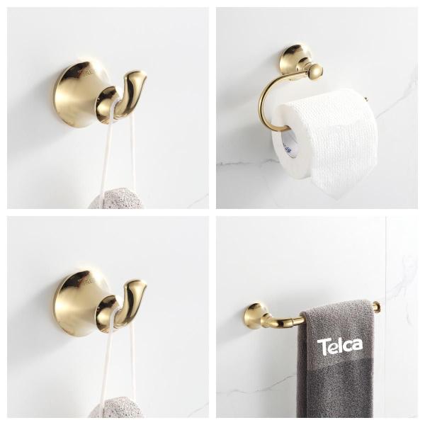 Imagem de Kit 4 Acessórios Dourado Brilhante Para Banheiro Lavabo