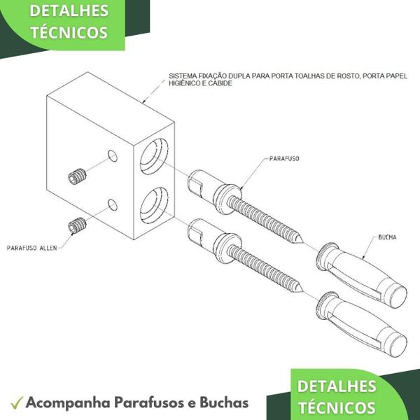 Imagem de Kit 4 Acessórios Para Banheiro Preto Master Toalheiro Duplo