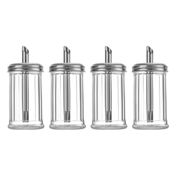 Imagem de Kit 4 Açucareiro De Vidro Com Bico Dosador Aço Inox Açúcar 300ml