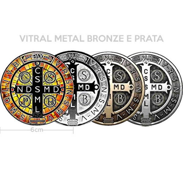 Imagem de Kit 4 Adesivo Medalha de São Bento Vitral Metal Bronze Prata 6cm